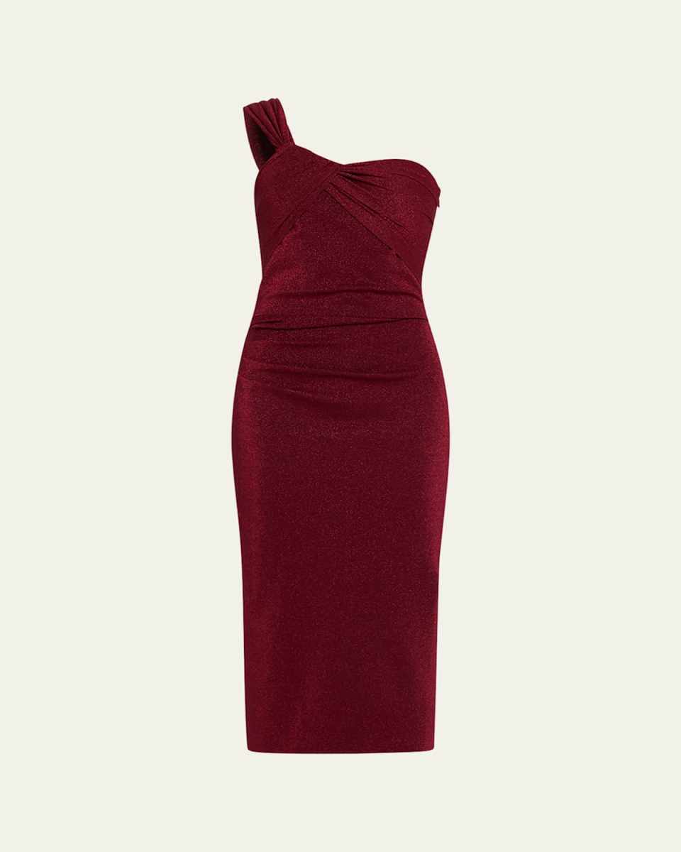 One-Shoulder Shimmer Bodycon Midi Dress